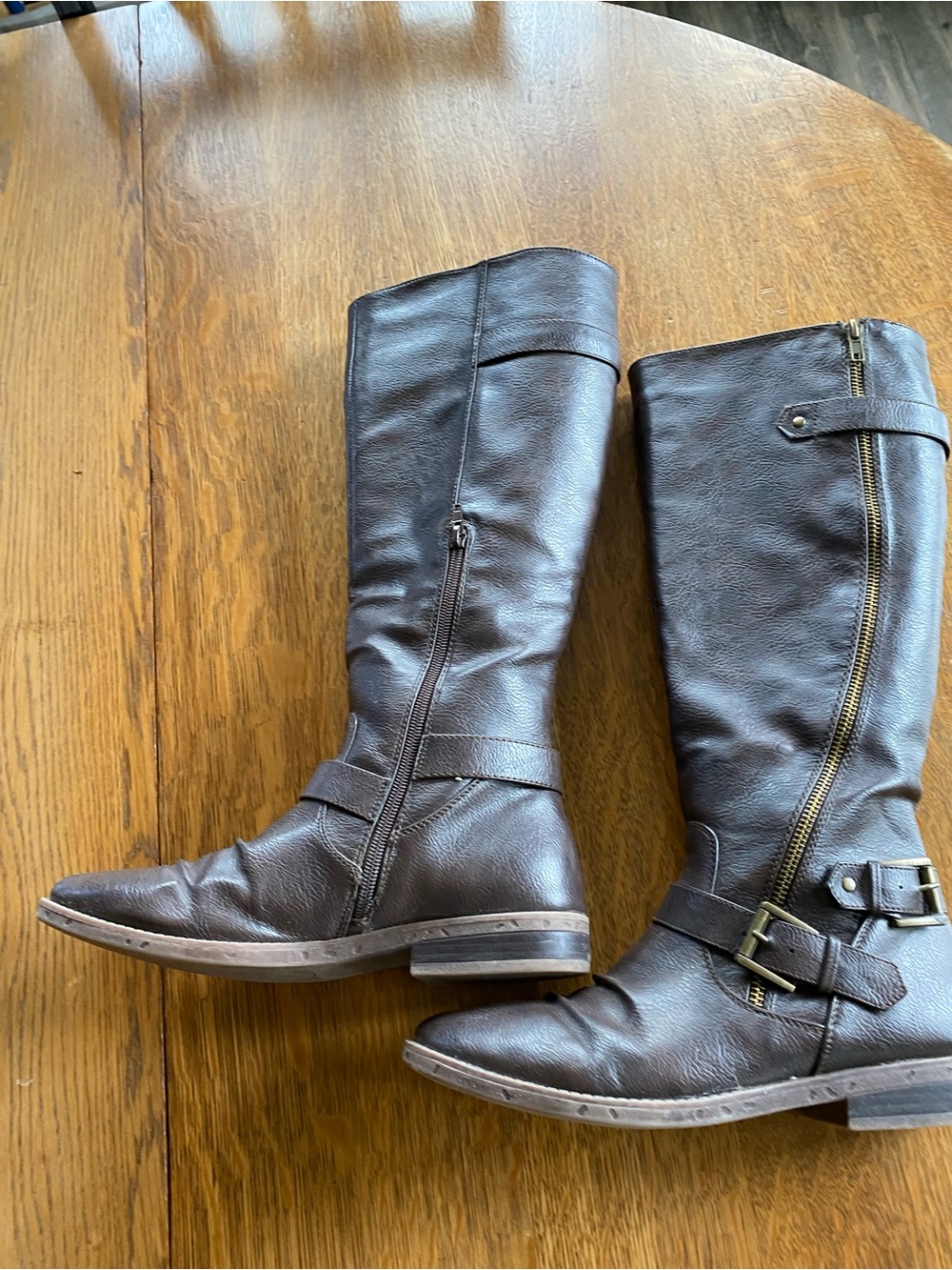 Women's Tall Riding Boots in Dark Brown - Classic Zip & Buckle Style